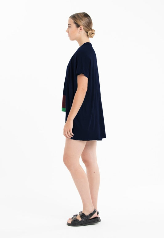 Women's ultra-thin short-sleeved cashmere and wool cardigan in navy blue - KELLY 5