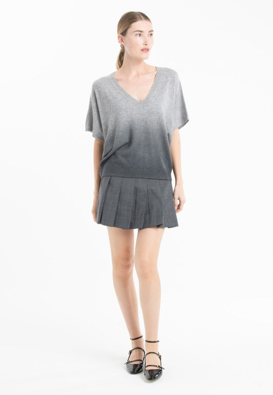 Women's V-neck cashmere sweater in light grey/anthracite grey - RIA 7B