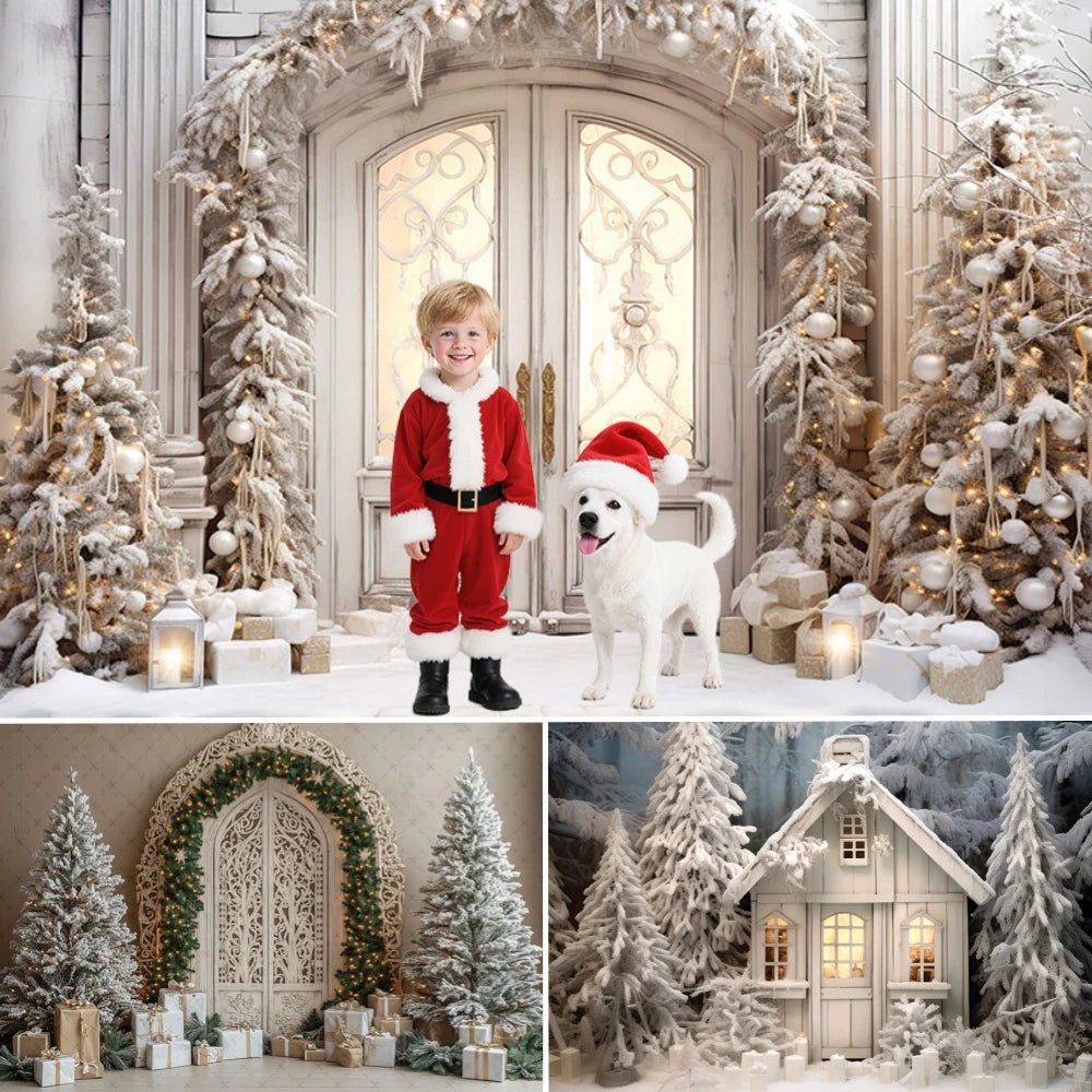 Christmas White Indoor Photography Background Windows Gifts Xmas Tree Kids Family Portrait Decor Backdrop Photo Studio