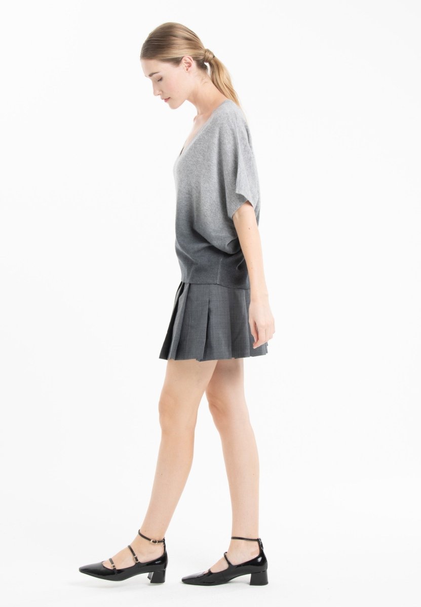 Women's V-neck cashmere sweater in light grey/anthracite grey - RIA 7B