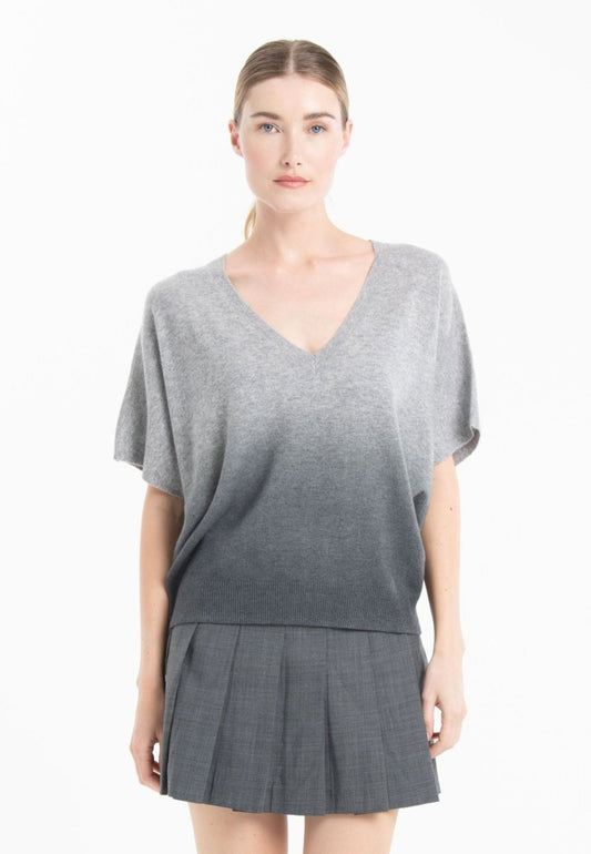 Women's V-neck cashmere sweater in light grey/anthracite grey - RIA 7B