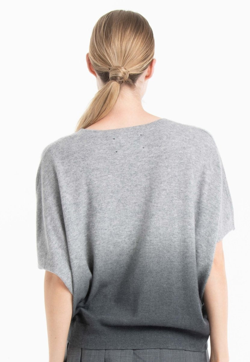 Women's V-neck cashmere sweater in light grey/anthracite grey - RIA 7B